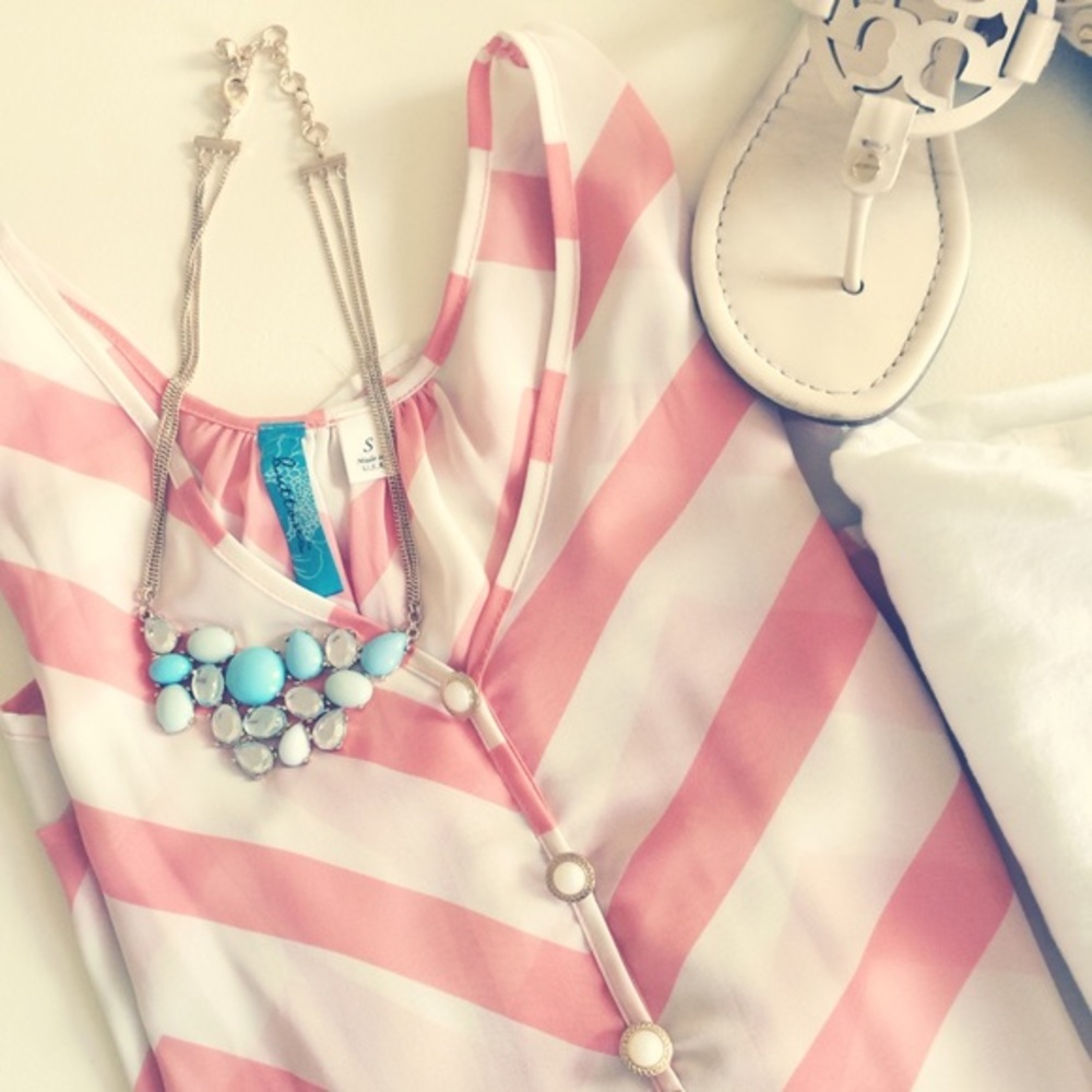 Sheer coral and white chevron shirt